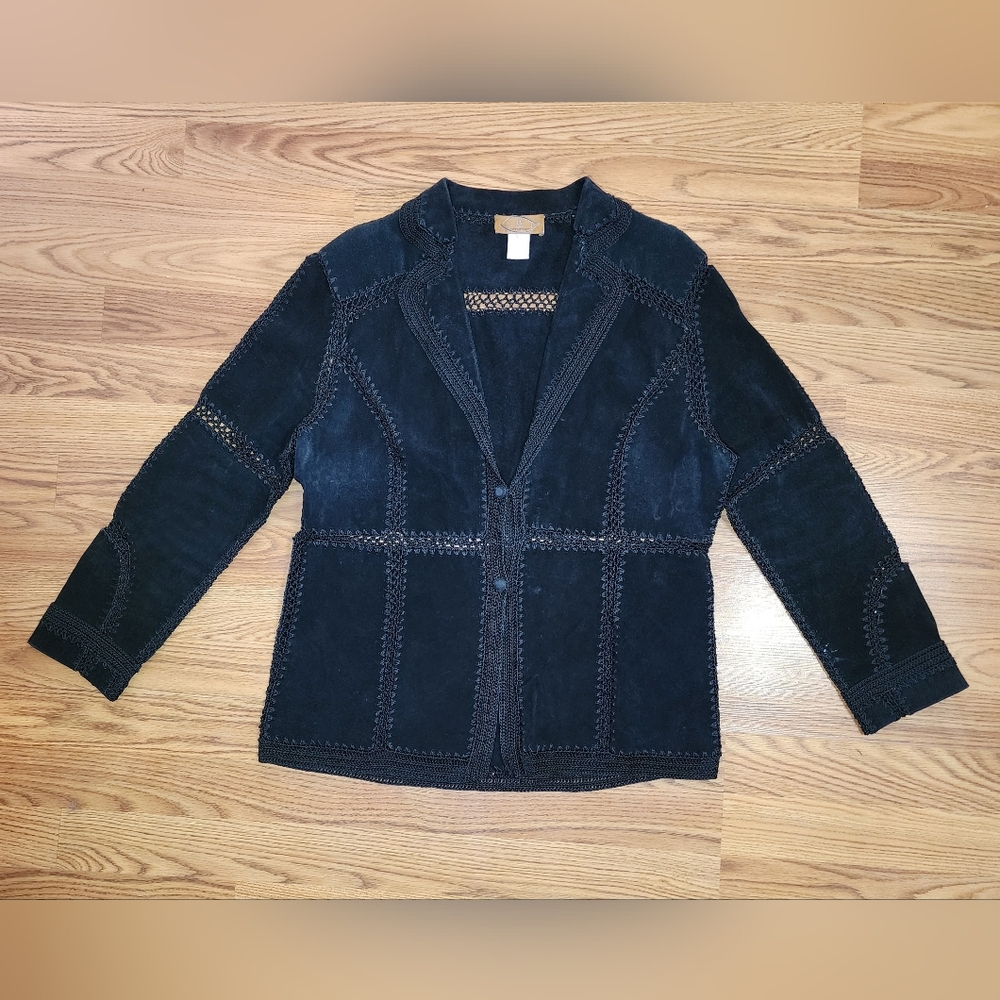 IDI by Mathew Vtg Suede Leather Patchwork Crochet Jacket 70s Y2K Sz XL